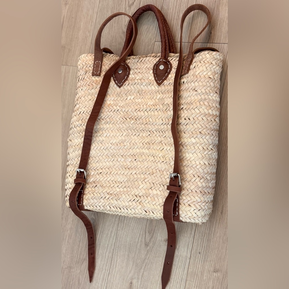 NWOT Authentic Handmade French Straw and Leather Basket Backpack | O/S - Picture 13 of 14